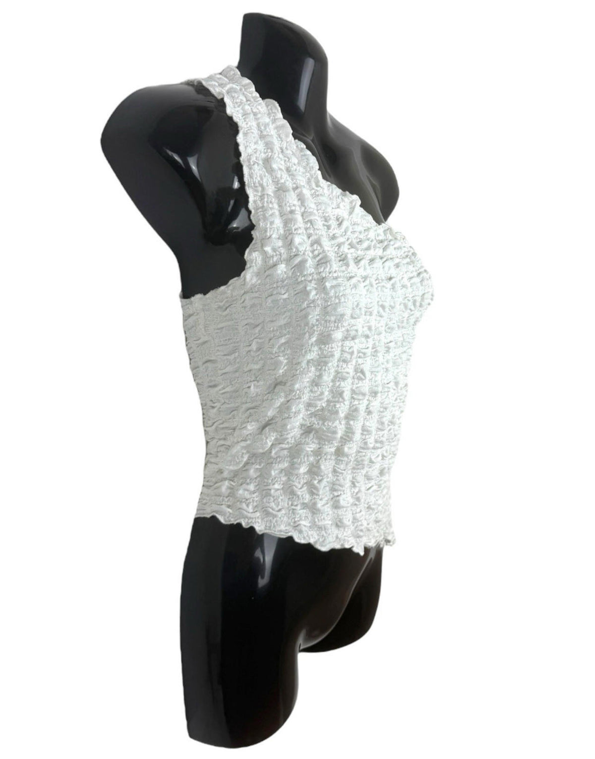 Divided White One Shoulder Top Textured Women's UK Size XS