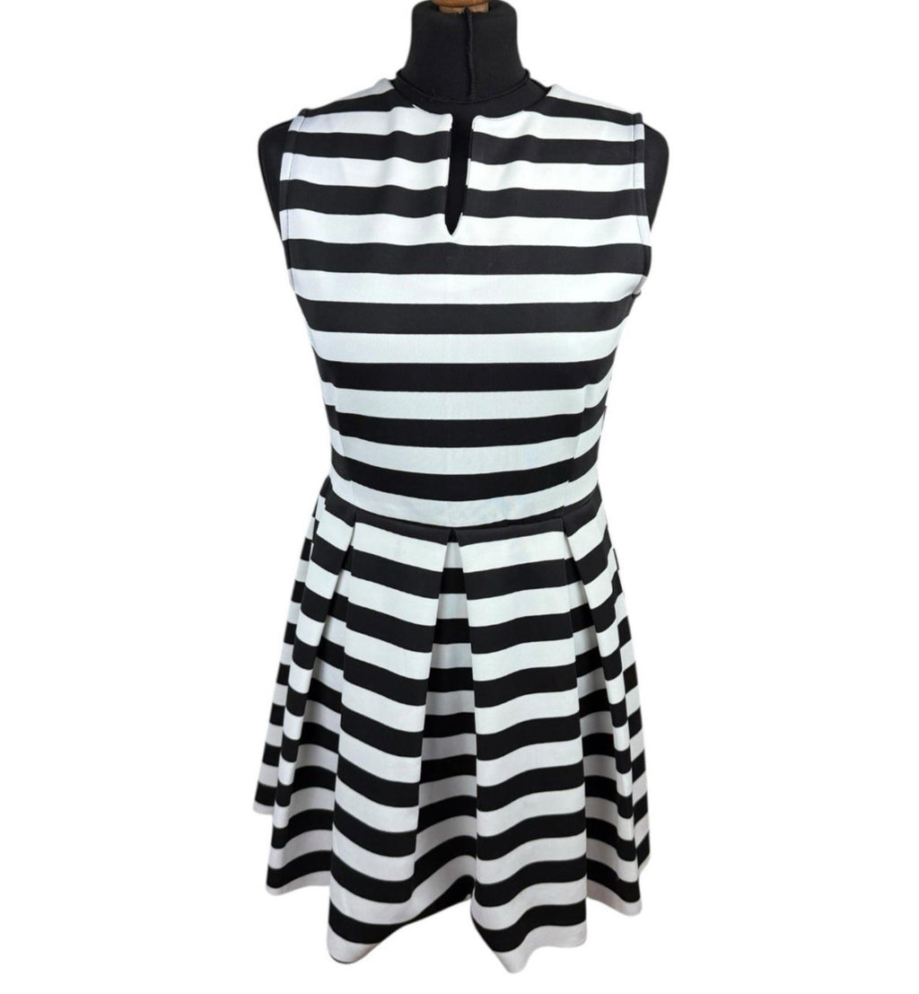 I-X London Striped Dress Women's UK Size 12 Fit & Flare Sleeveless Pleated Skirt