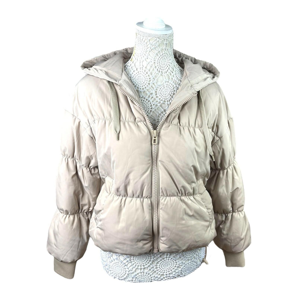 Divided Griege Puffer Jacket Mid Length Hooded Women's UK Size XXS