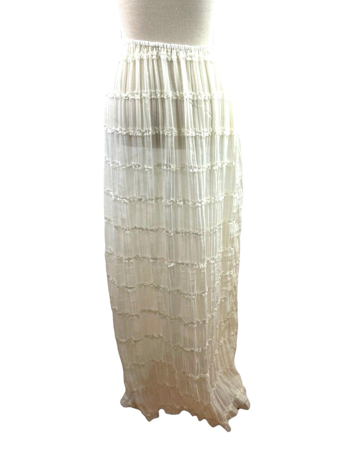 White Semi Sheer Maxi Skirt Fine Pleat High Waist Women's UK Size 10