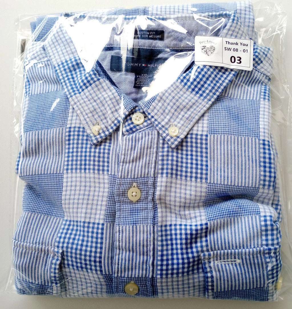 Tommy Hilfiger Men's UK Size 2XL Blue Check Long Sleeve Pockets Easy Care