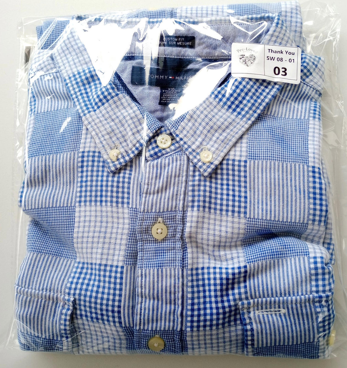 Tommy Hilfiger Men's UK Size 2XL Blue Check Long Sleeve Pockets Easy Care