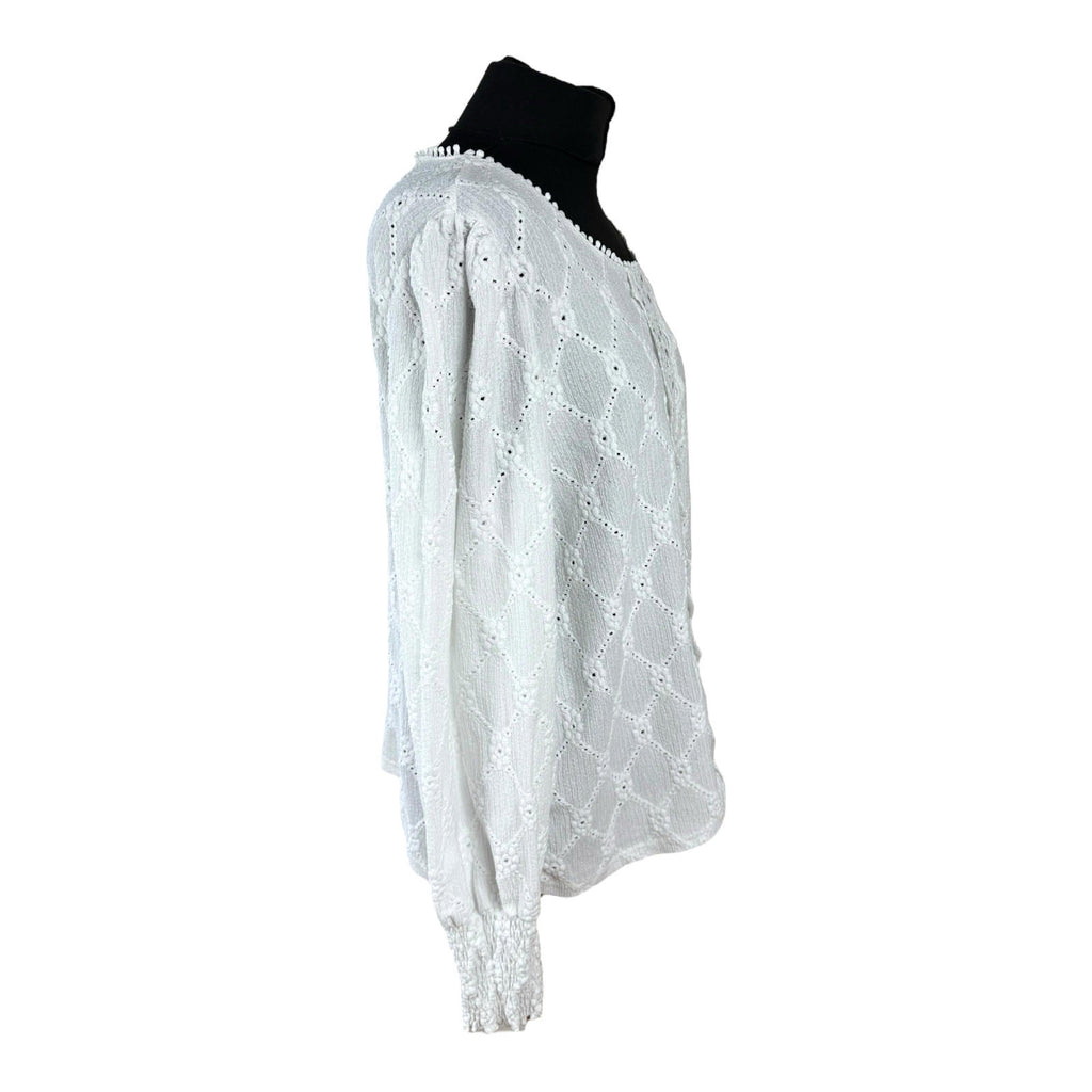 SHEIN White Shein Lace Blouse Women's UK Size XL White Long Sleeve Crochet Panel Round Neck