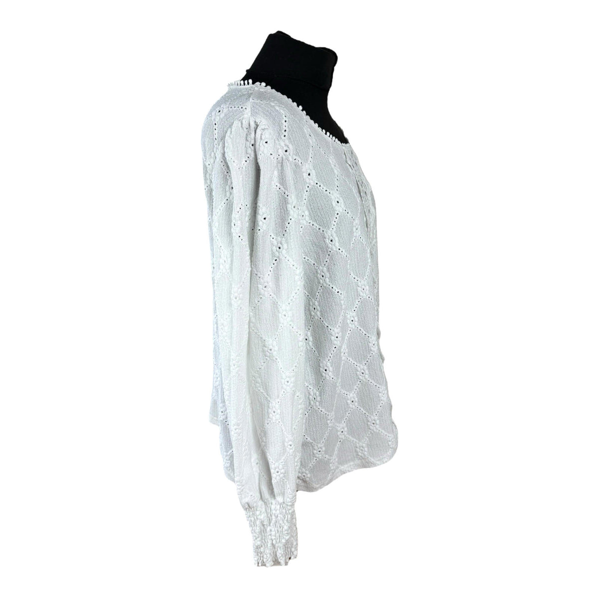 SHEIN White Shein Lace Blouse Women's UK Size XL White Long Sleeve Crochet Panel Round Neck
