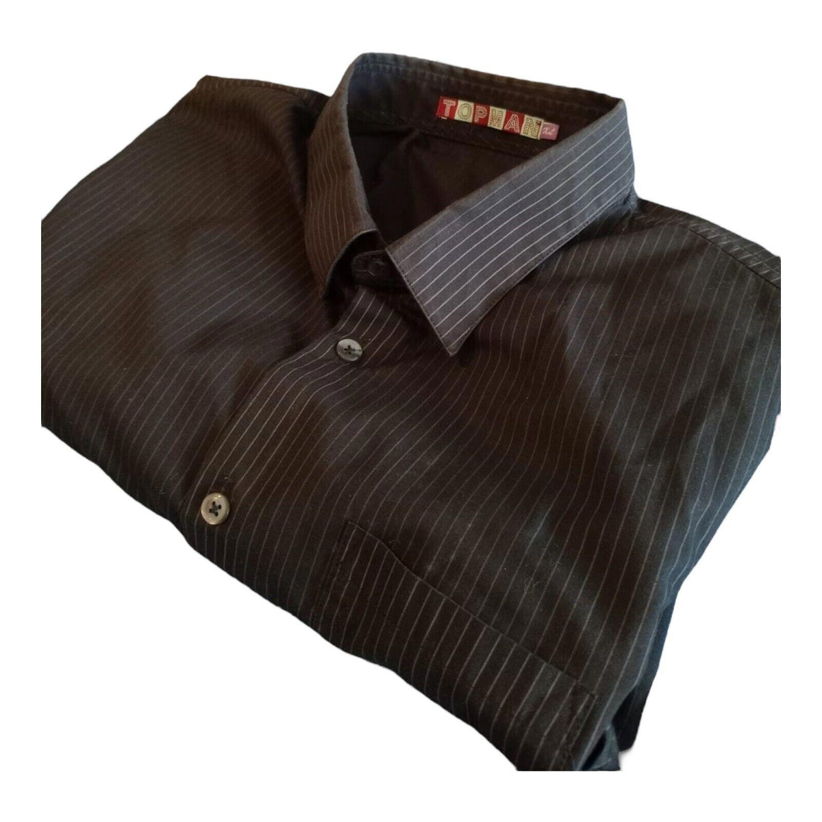 TOPMAN Black Stripe Shirt Vintage Long Sleeve Pocket Men's UK Size XL 42" Chest