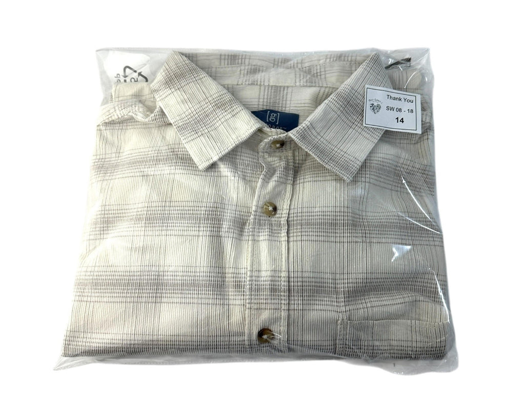 George Corduroy Shirt Men's UK Size M Beige Check Long Sleeve Pocket Loose Fit