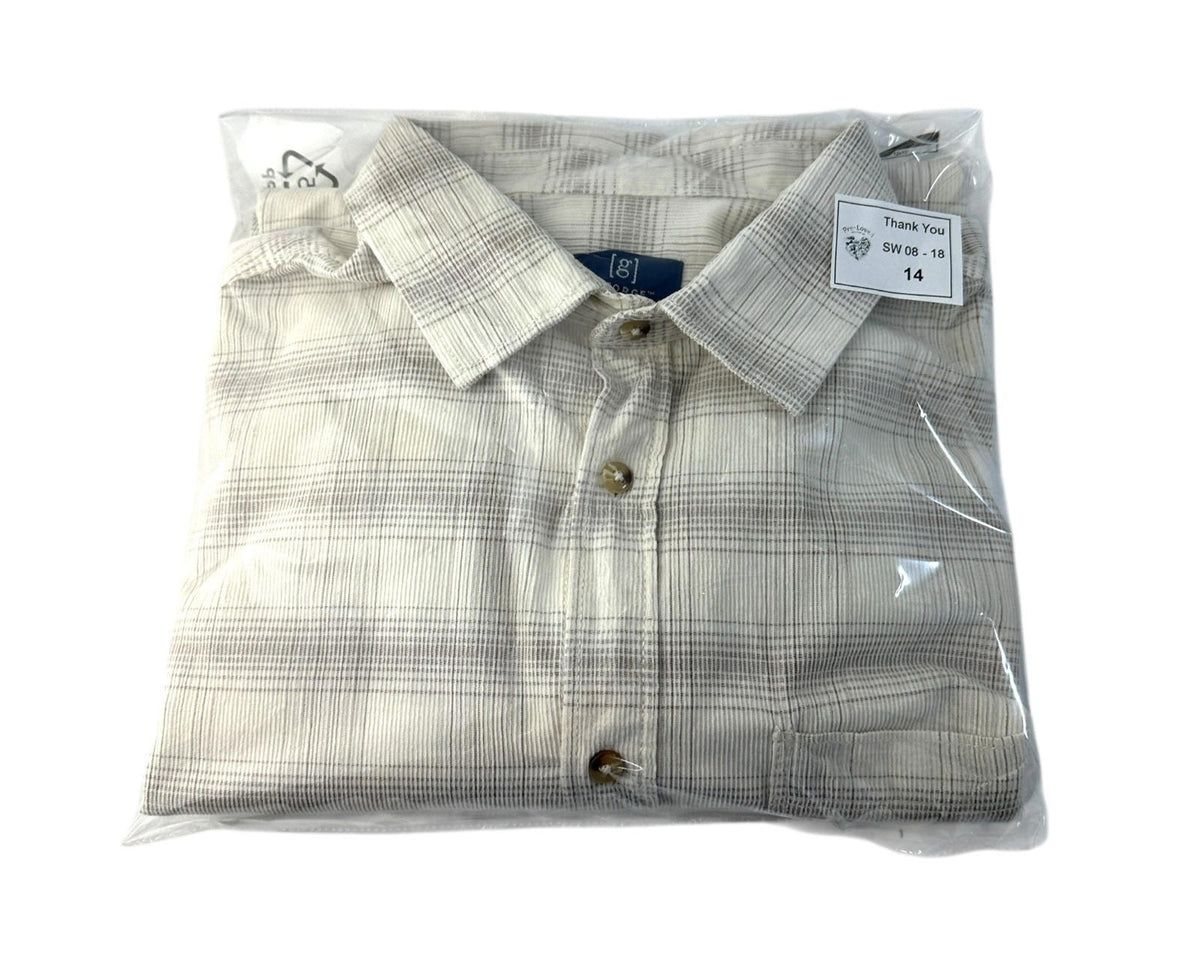 George Corduroy Shirt Men's UK Size M Beige Check Long Sleeve Pocket Loose Fit
