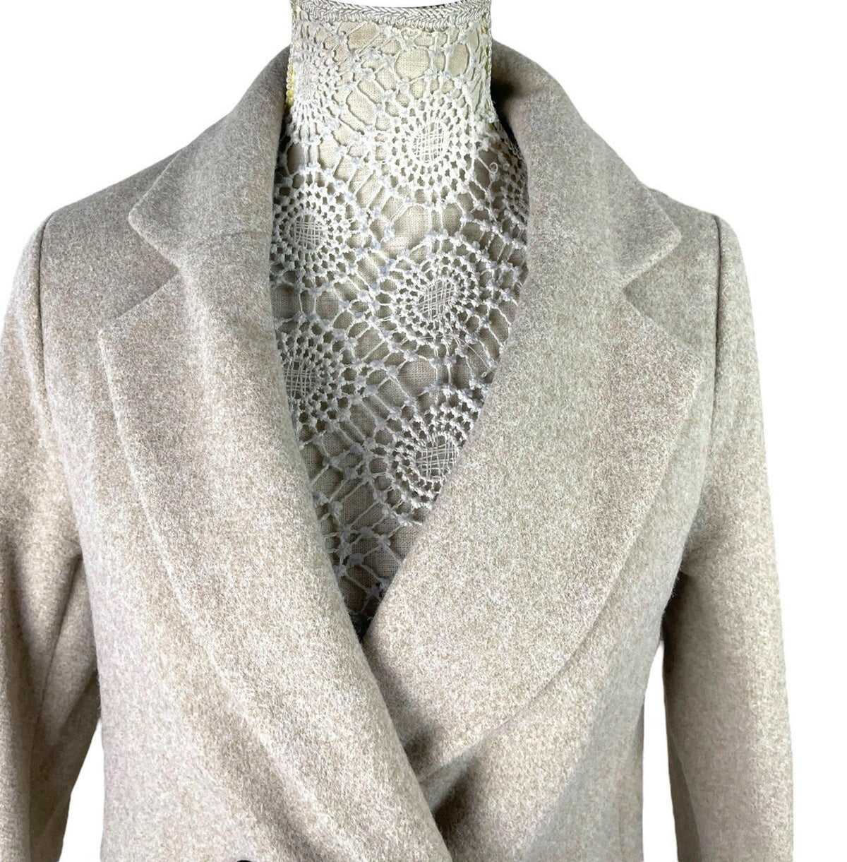 New Look Stone Wool Effect Long Coat Jacket Double Breasted Women’s UK Size 6