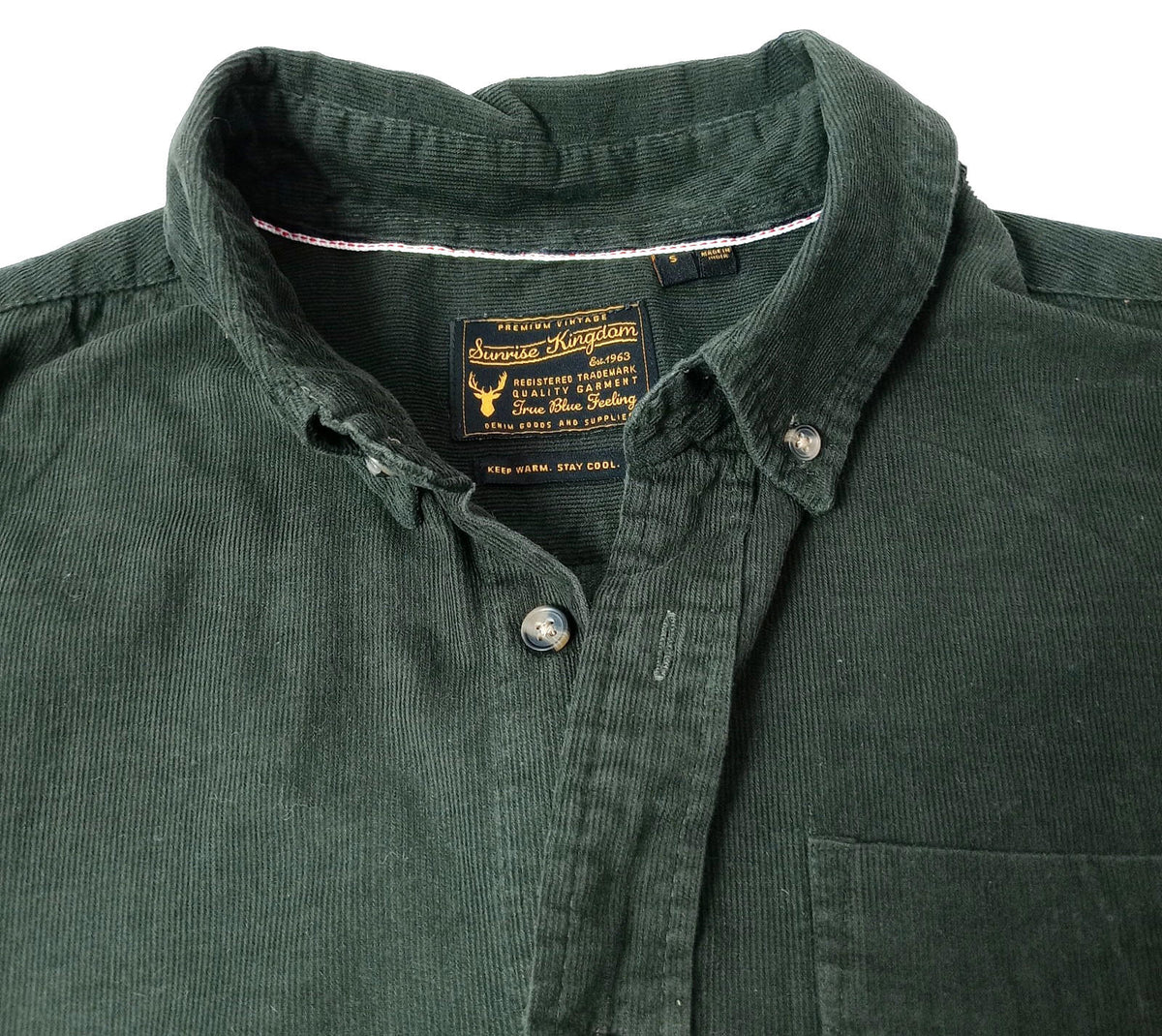 Sunrise Kingdom Corduroy Shirt Men's UK Size S Black Long Sleeve Pocket