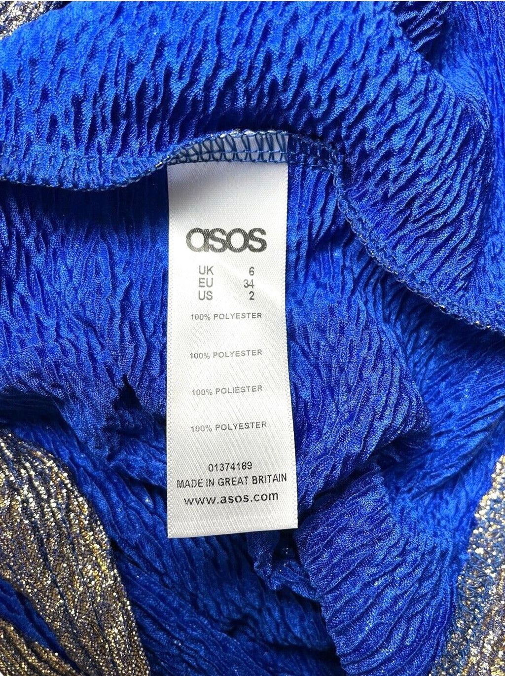 ASOS Blue & Gold Shimmer T-shirt Mini Dress Oversized Women's UK Size 6