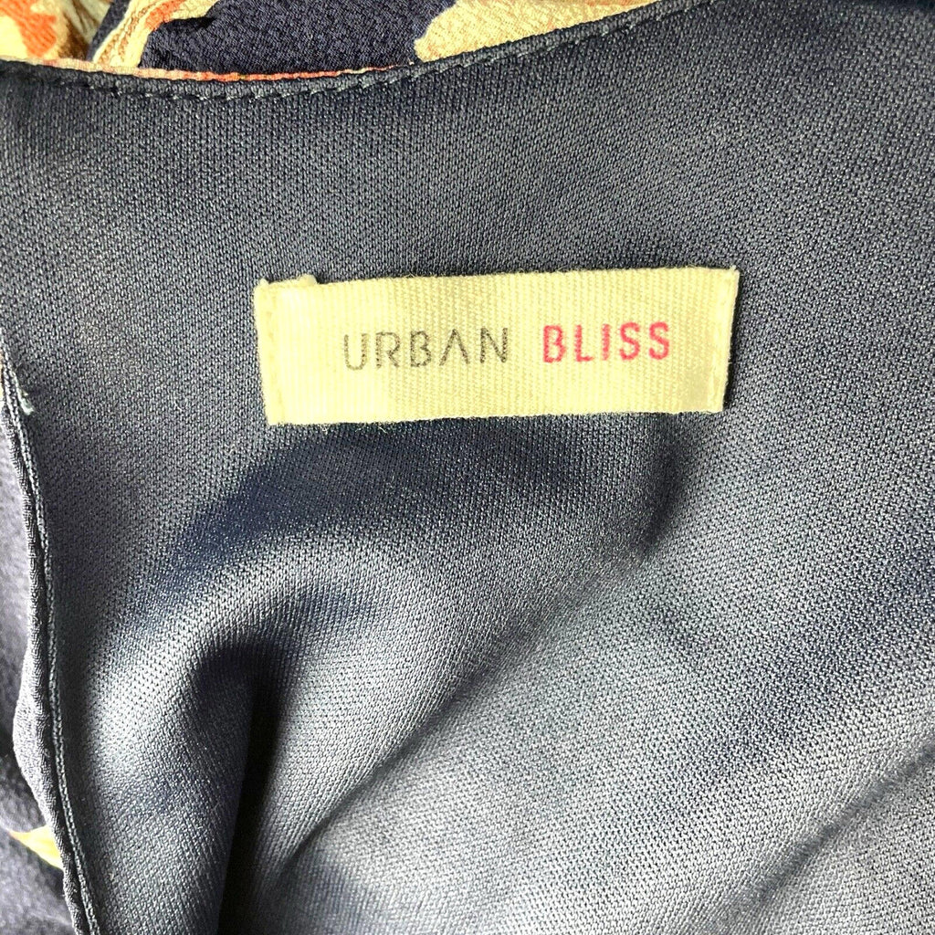 Urban Bliss Midi Dress Navy Floral High Neck Elastic Waist Women's UK Size 10