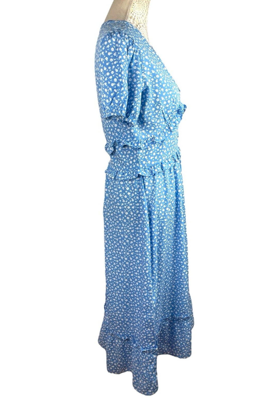 Quiz Blue Floral Print Maxi Dress Vintage Style Women’s UK Size 12
