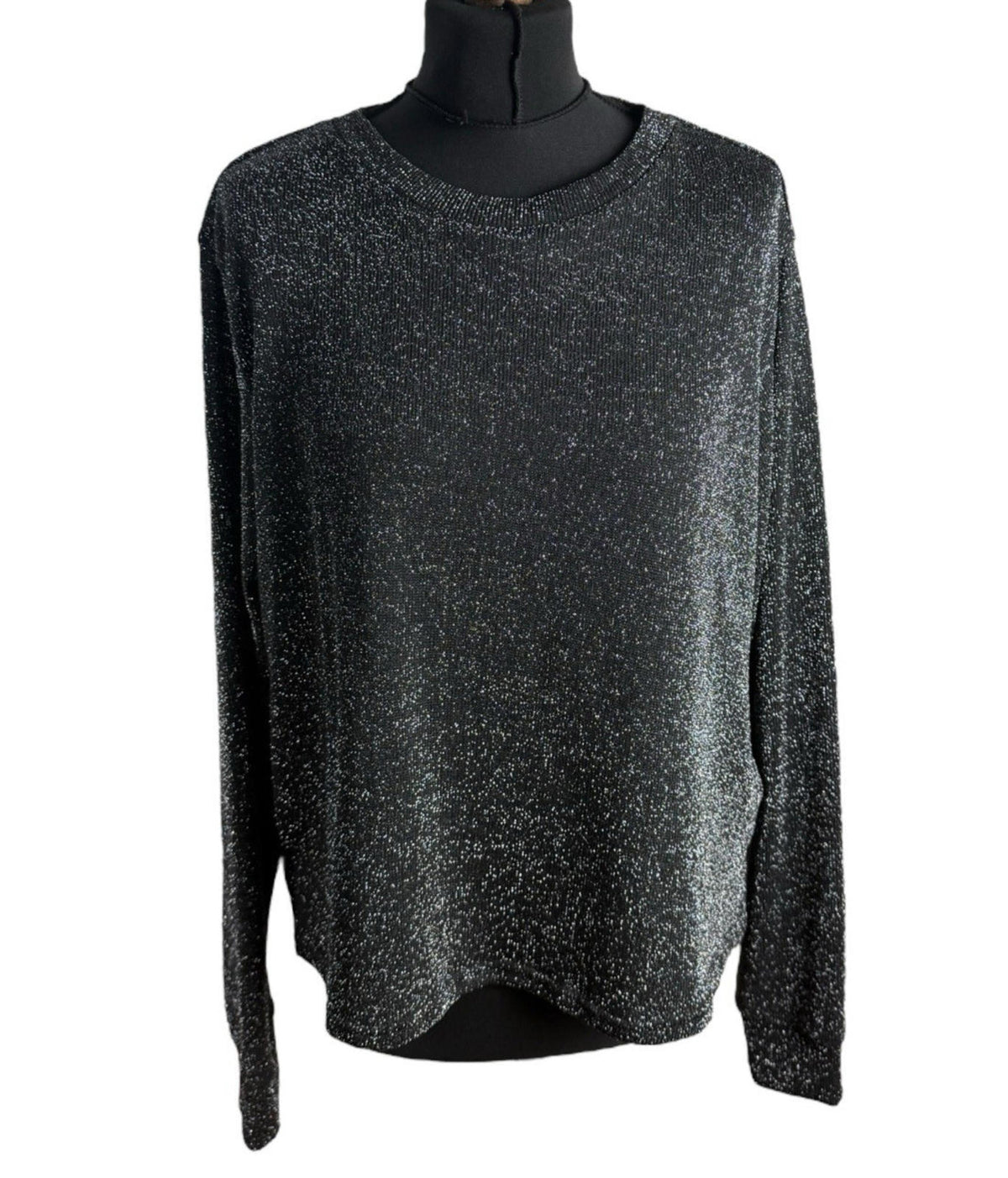 Divided Black Silver Sparkle Sweater Jumper Women's UK Size L Crew Neck