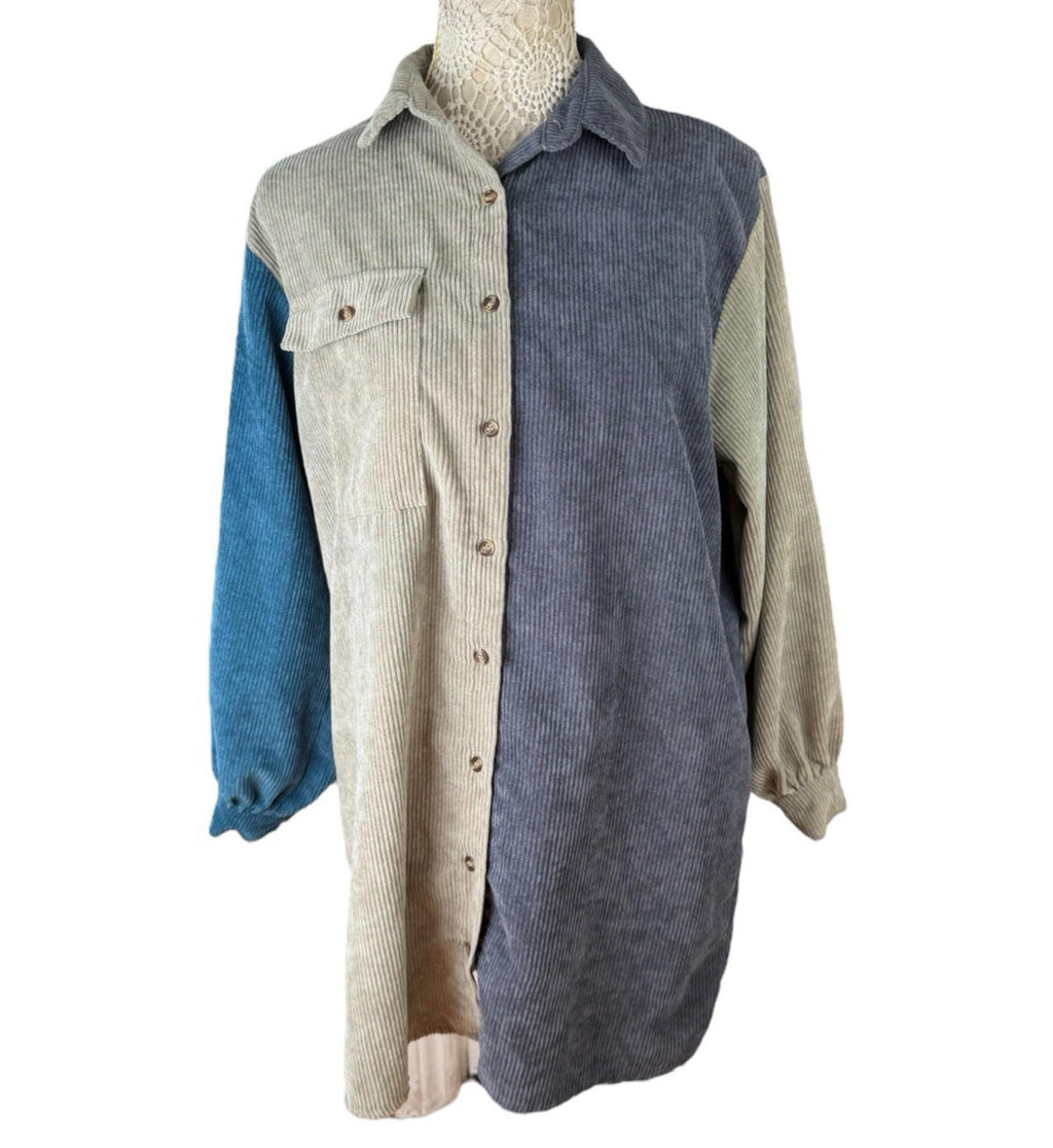 Nasty Gal Corduroy Shirt Oversized Colour Block Front Pocket Women’s UK Size 8