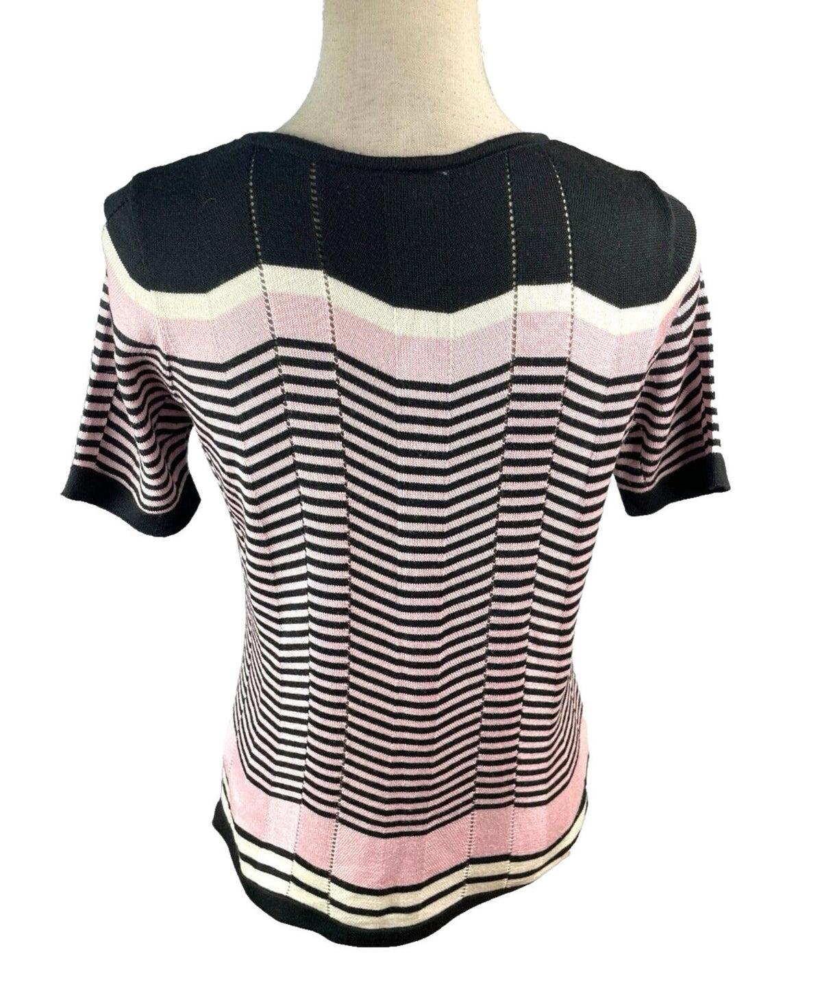 BHS Pink BHS Knit T-Shirt Blouse Top Women's UK Size 14 Chevron Pattern Scoop Neck Trim