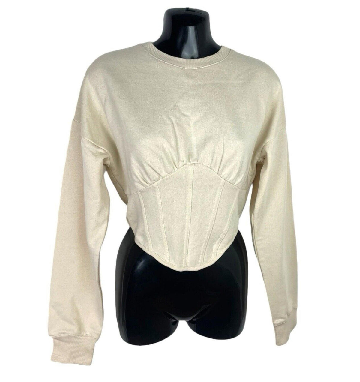 Stradivarius Beige Cropped Sweater Structured Waist Women's UK Size XS