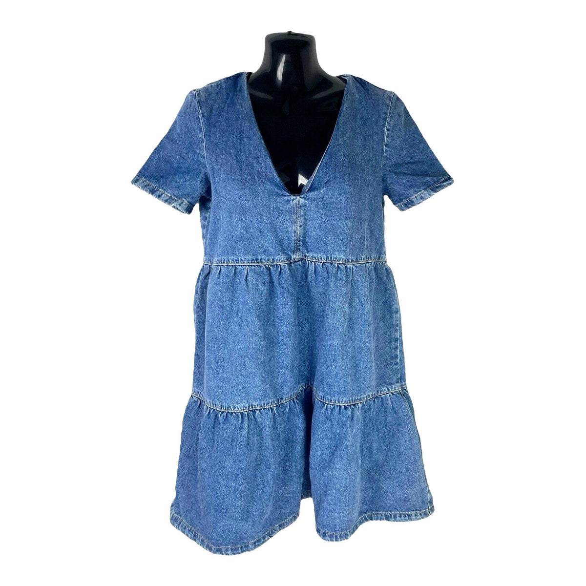 Divided Denim Smock Dress Tiered 100% Cotton Women's UK Size XS