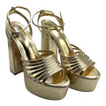Nasty Gal Shoes Gold Metallic Strappy Platform Block Heel Women's UK Size 8