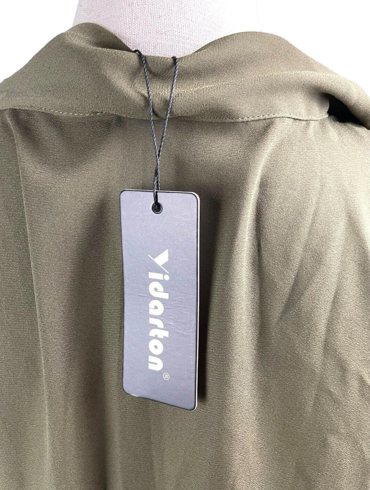 Yidarton Khaki Green Blouse Tie Neck Chiffon Women's UK Size L (14)