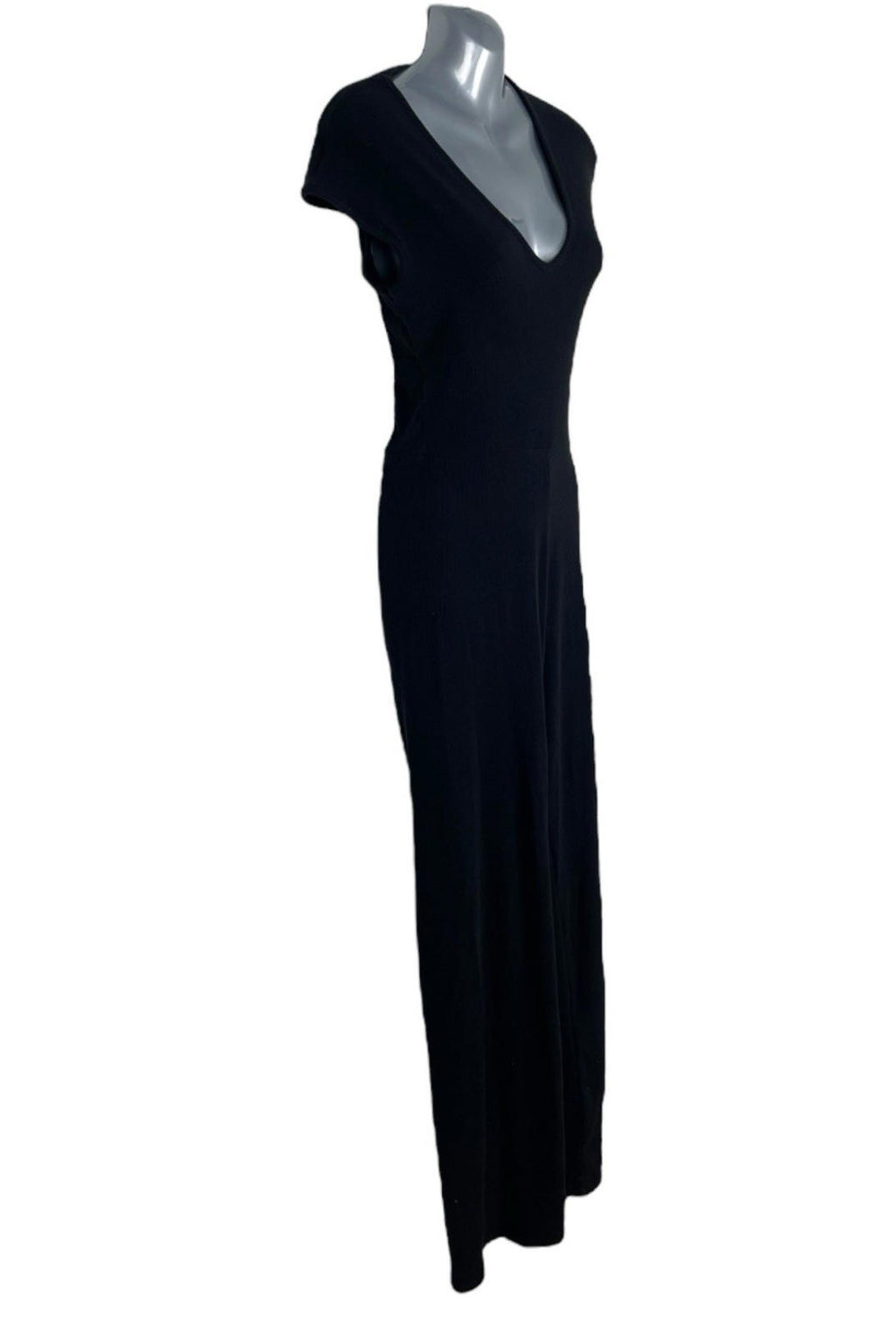 Black Ribbed Jumpsuit Wide Leg Stretch Women’s UK Size 8