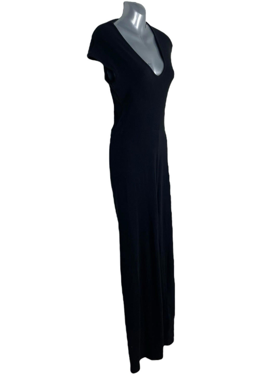 Black Ribbed Jumpsuit Wide Leg Stretch Women’s UK Size 8