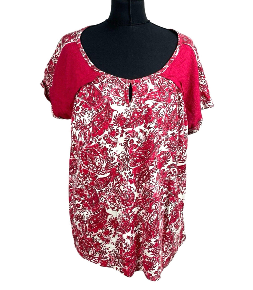 Next T-Shirt Blouse Top Women's UK Size 16 Paisley Short Sleeve Cotton Red