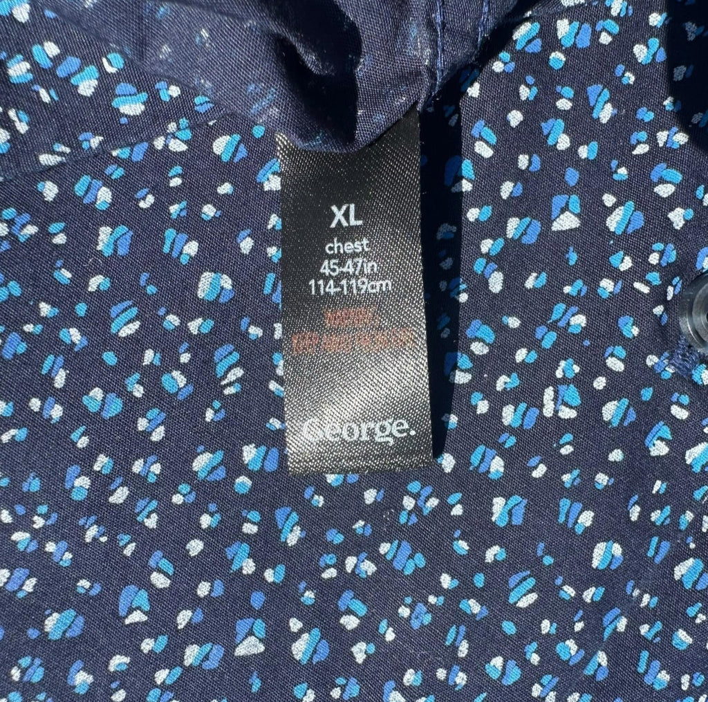 George Short Sleeve Shirt Men's UK Size XL Navy Blue Floral Print Button Front