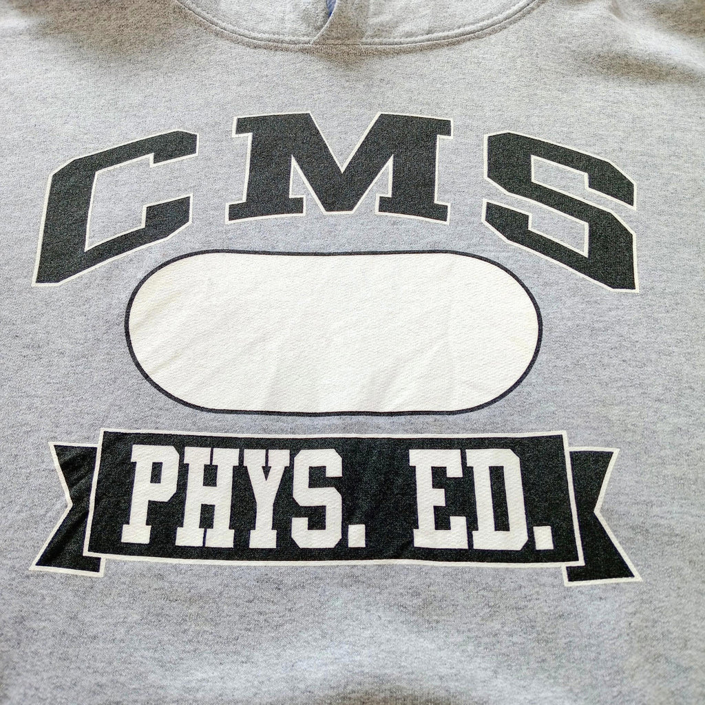 Gildan Gray Grey Graphic Print Jersey Hoodie Men's UK Size S CMS PHYS. ED. Fleece Lined