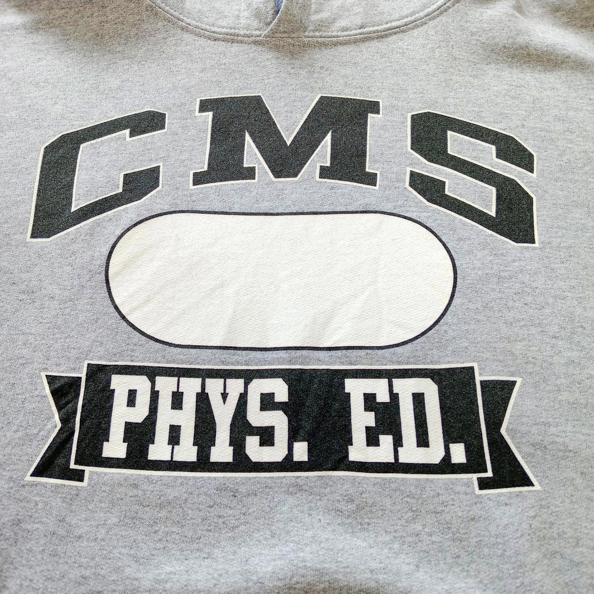 Gildan Gray Grey Graphic Print Jersey Hoodie Men's UK Size S CMS PHYS. ED. Fleece Lined