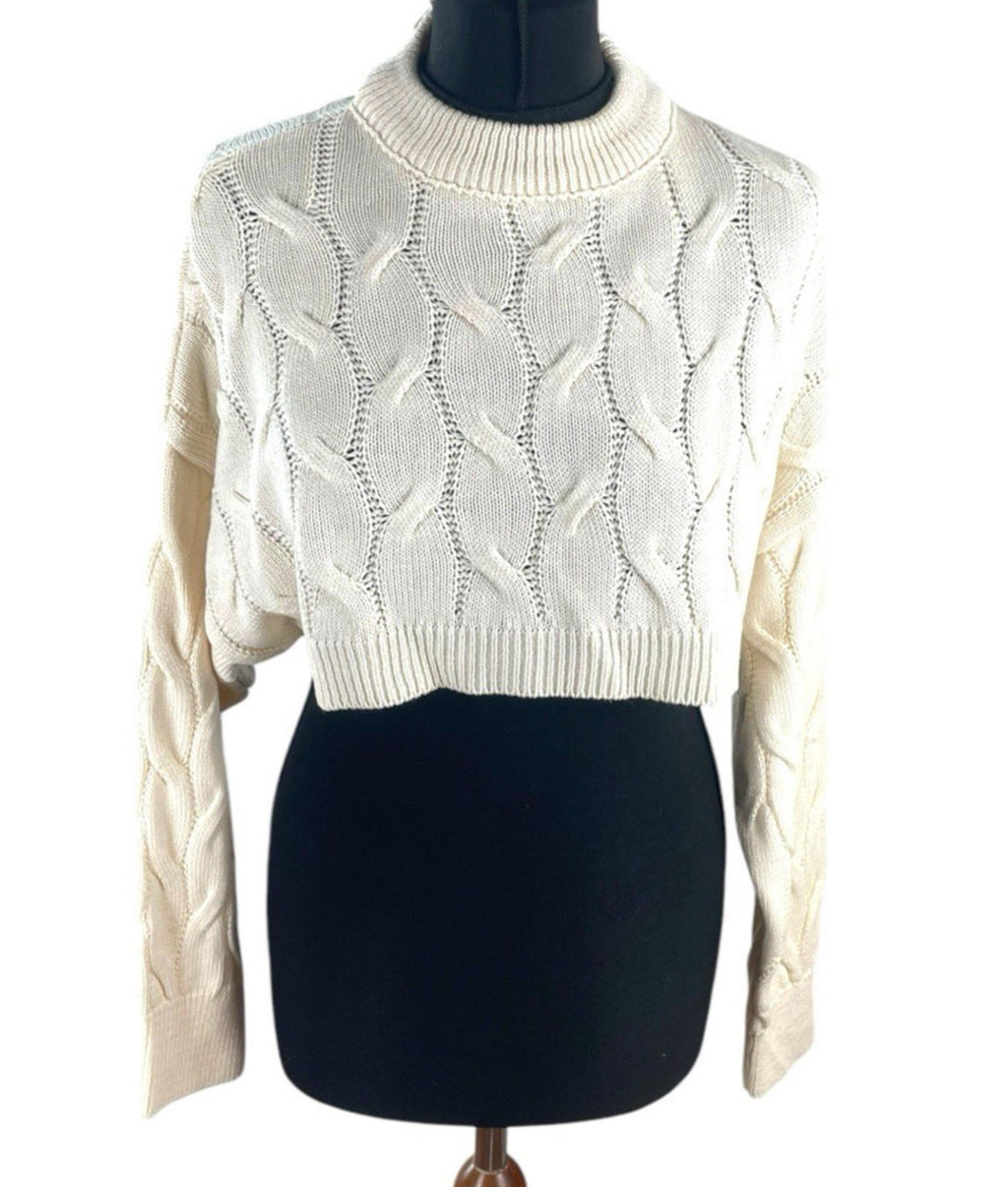 Cream Beige Stradivarius Cream Cropped Jumper Aran Knit Women's UK Size XS