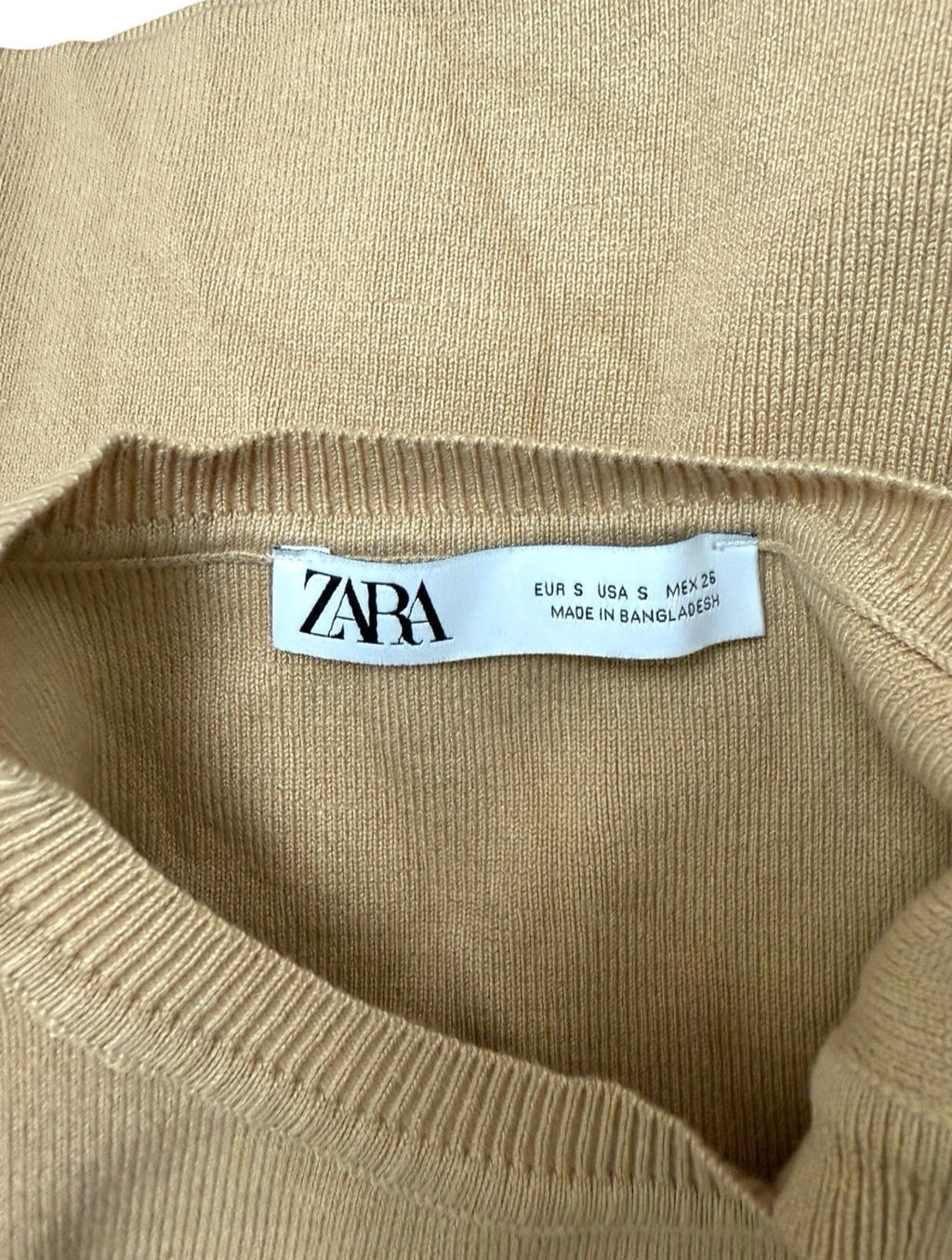 Zara Tan Knitted Crop Top Round Neck Tank Women's UK Size S