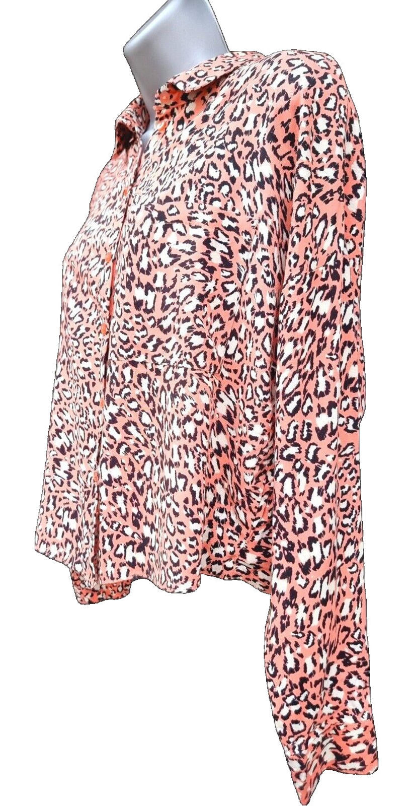 Primark Leopard Print Shirt Women's UK Size 10 Pink Button Down Long Sleeve
