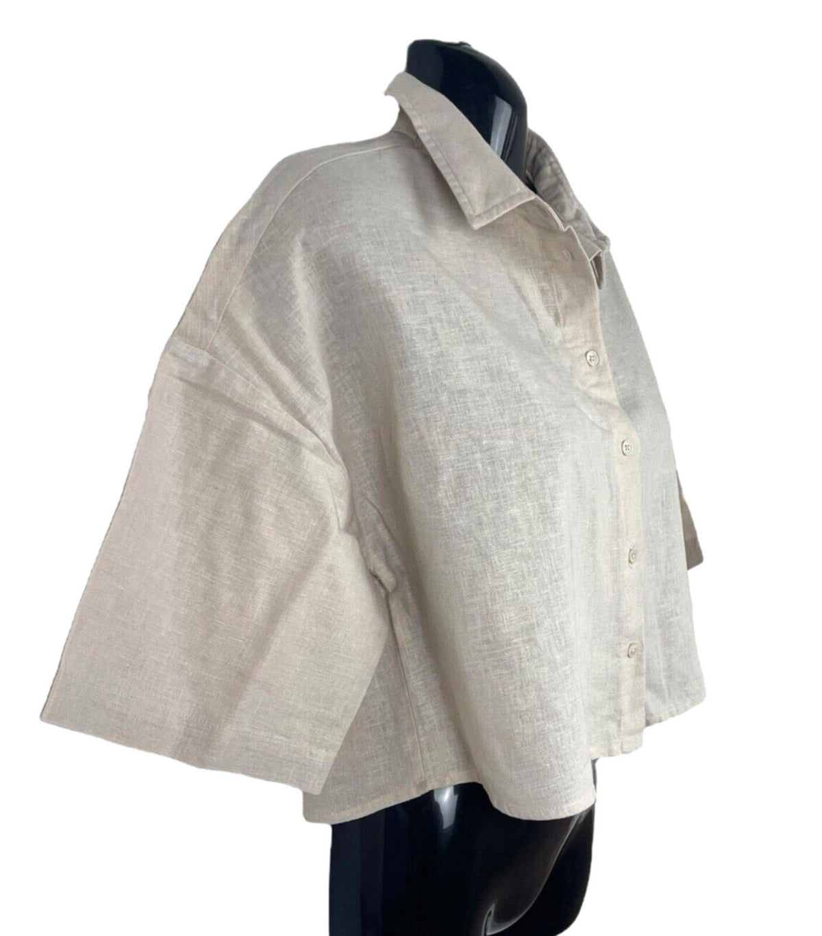Primark Linen Shirt Blouse Women's UK Size 6 Cropped Relaxed Fit Beige Top