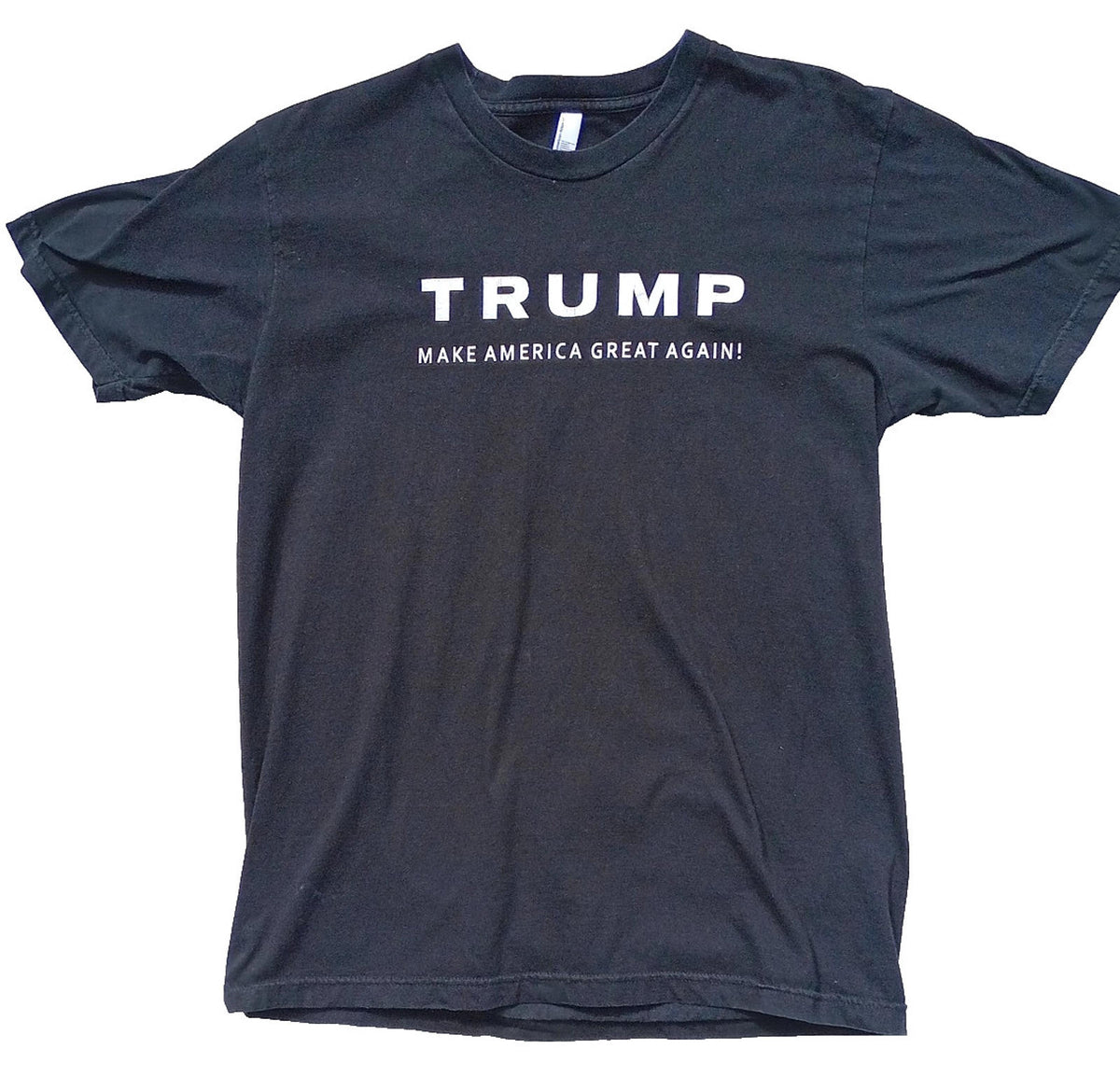 American Apparel Black Trump Print T-Shirt Men's UK Size L Black Crew Neck USA Make America Great Again