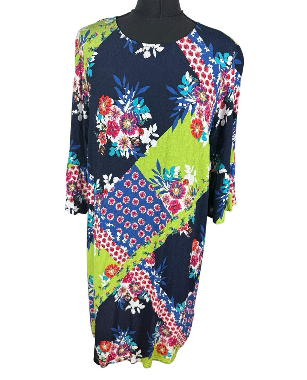 Next Floral Patchwork Shift Dress Women’s UK Size 16 Mini Lightweight 3/4 Sleeve