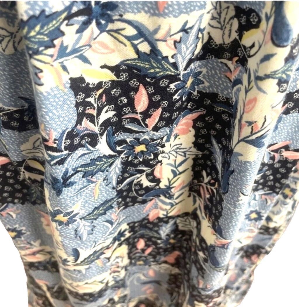 TU Floral Print Midi Dress Women's UK Size 10 Blue Long Bell Sleeve V-Neckline