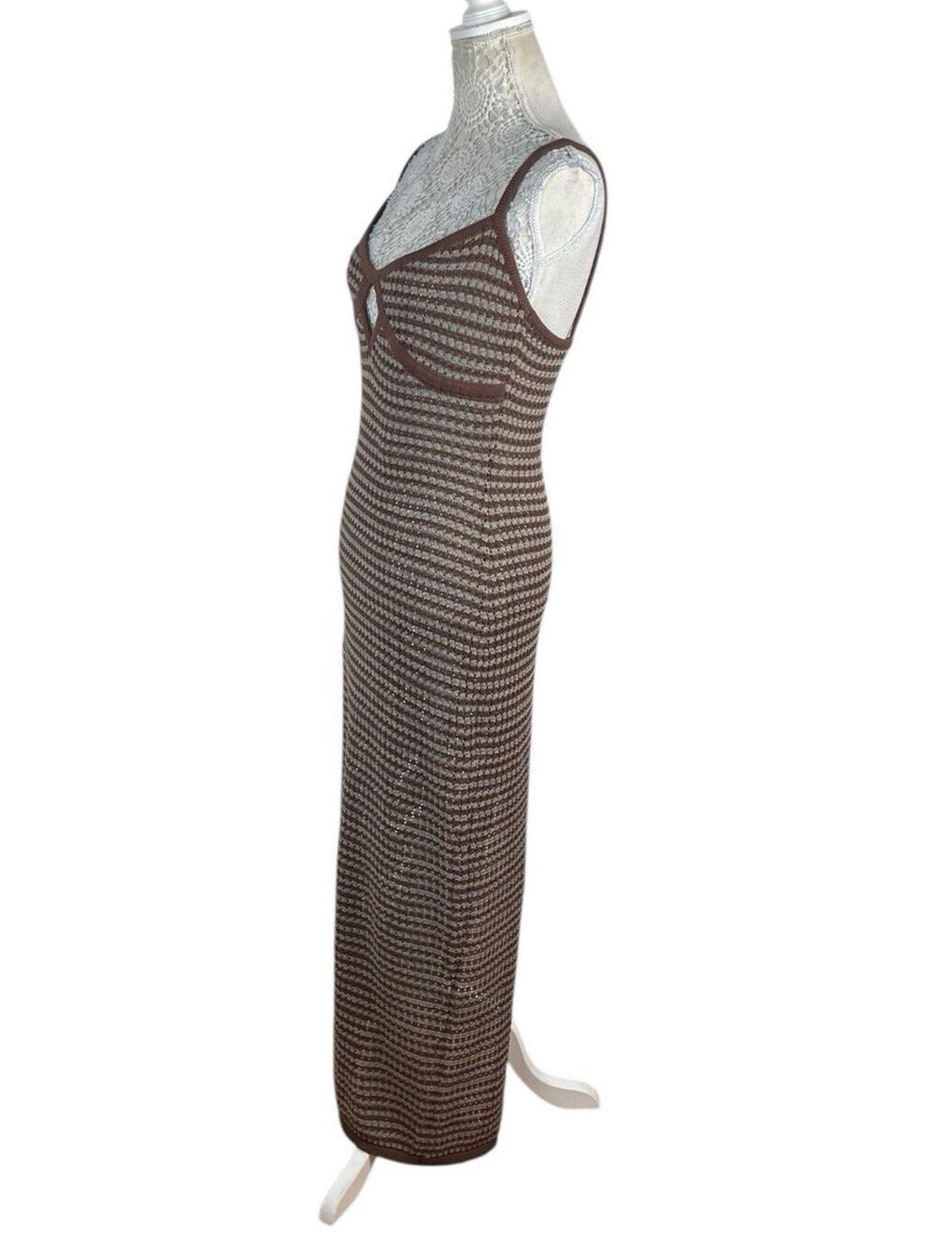 Pretty Little Thing Cupped Knit Maxi Dress Women’s UK Size S Brown Slip-Dress