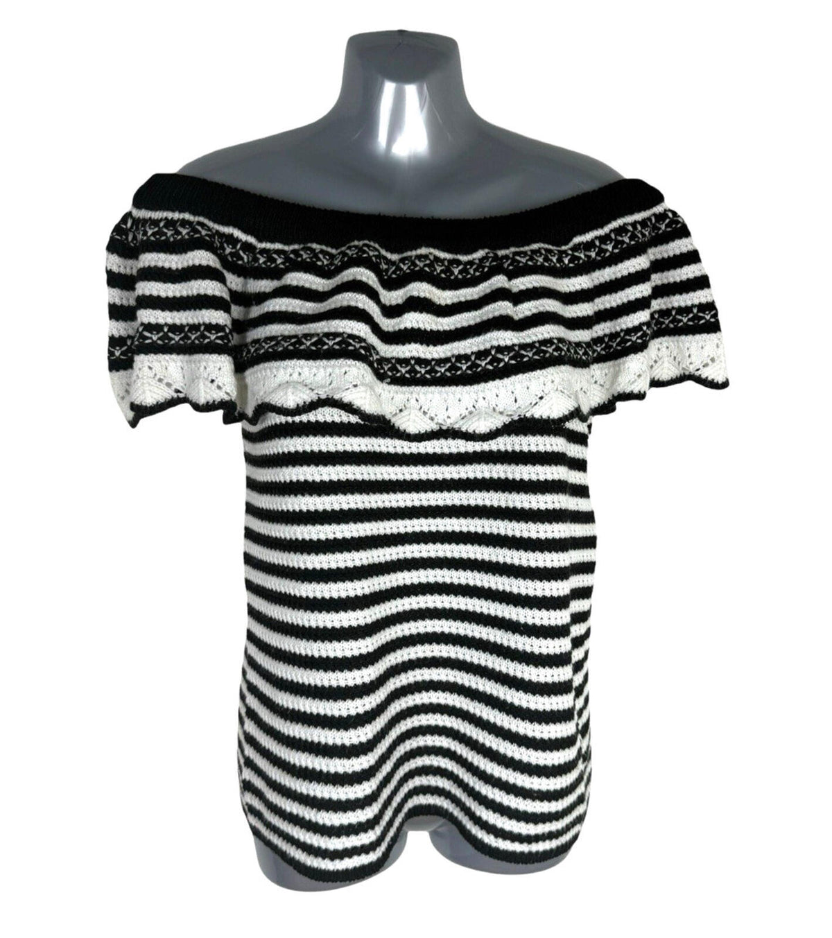 Papaya Off Shoulder Knit Top Women's UK Size 12 Stripe Black White