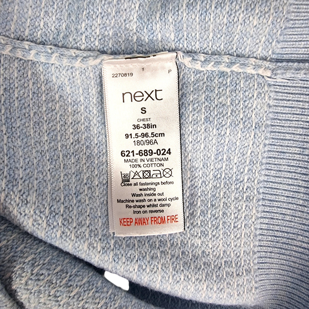 Next LightBlue Next Knit Polo Shirt Men's UK Size S Textured Sky Blue Short Sleeve 100% Cotton