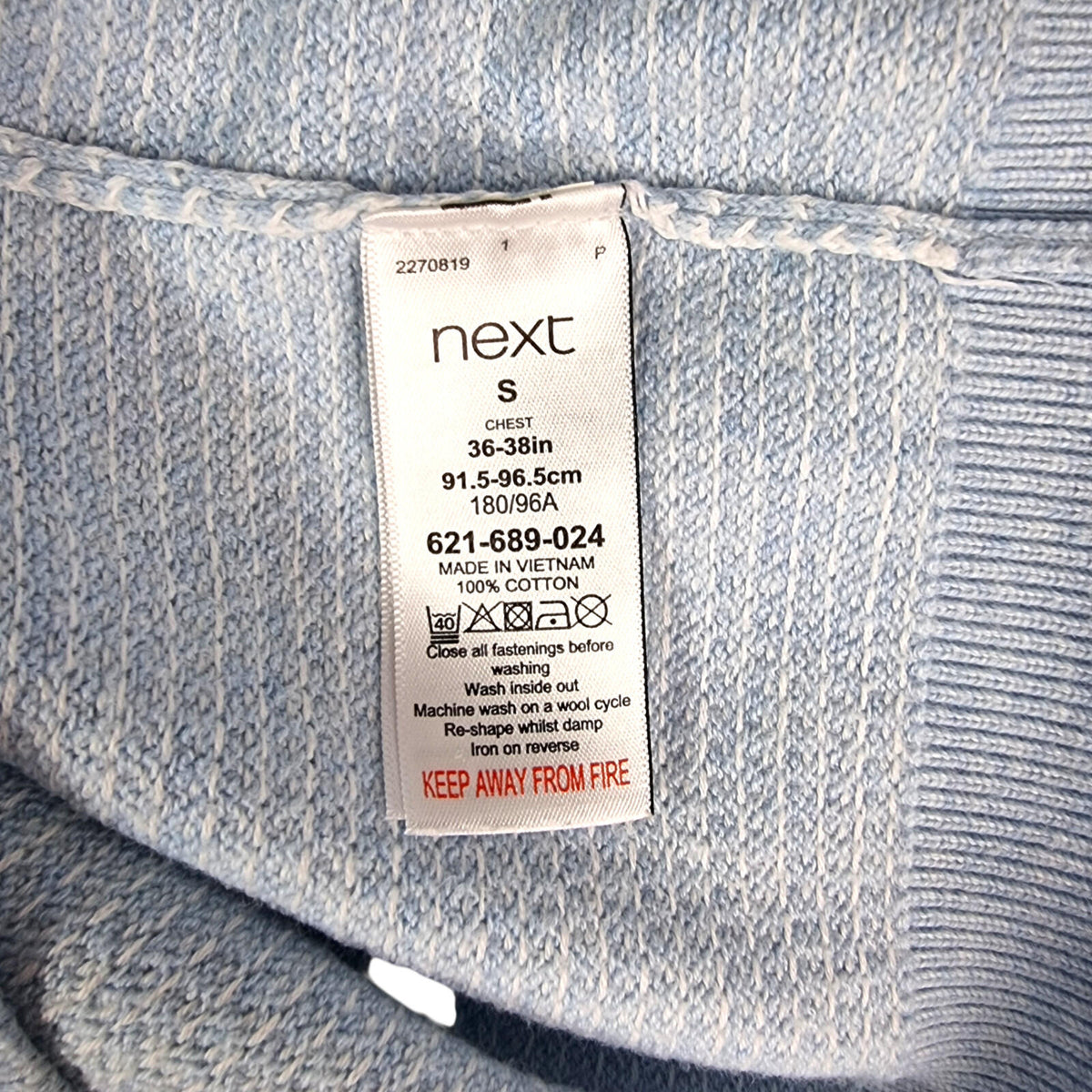 Next LightBlue Next Knit Polo Shirt Men's UK Size S Textured Sky Blue Short Sleeve 100% Cotton