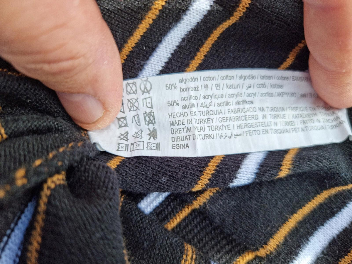 Pull&Bear Polo Shirt Men's UK Size S Black Knit Striped Jersey Tee Summer
