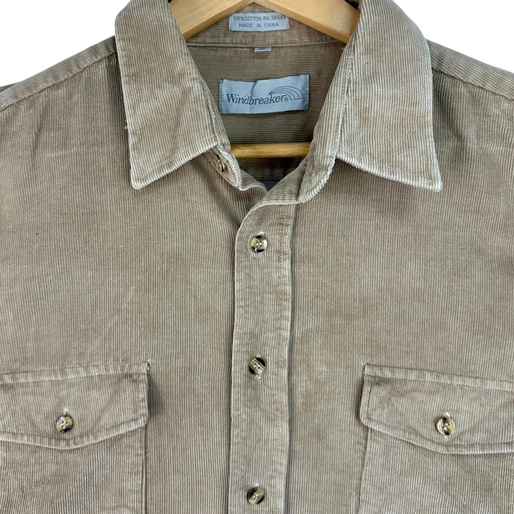 Windbreaker Corduroy Shirt Men's UK Size XL Beige Pockets Long Sleeve