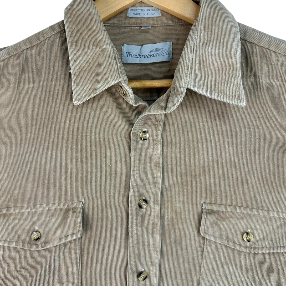 Windbreaker Corduroy Shirt Men's UK Size XL Beige Pockets Long Sleeve