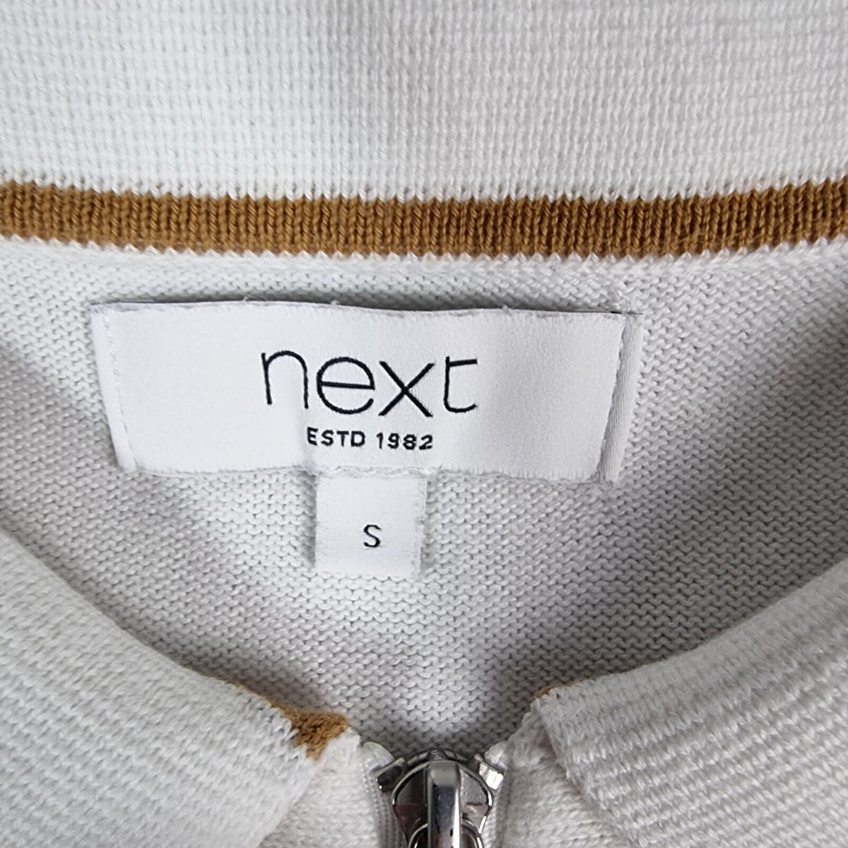 Next Knit Polo Shirt Men's UK Size S Striped Short Sleeve 100% Cotton 1/4 Zip