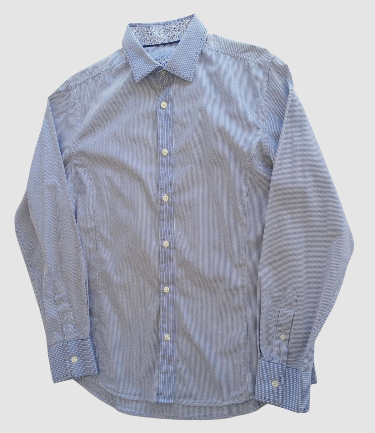 Next Shirt Men's UK Size M Blue Striped Long Sleeved Cotton Blend