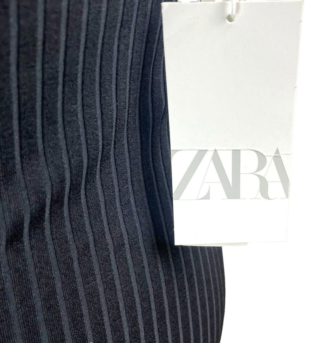 Zara Black Ribbed Maxi Dress Frill Straps Women's UK Size S