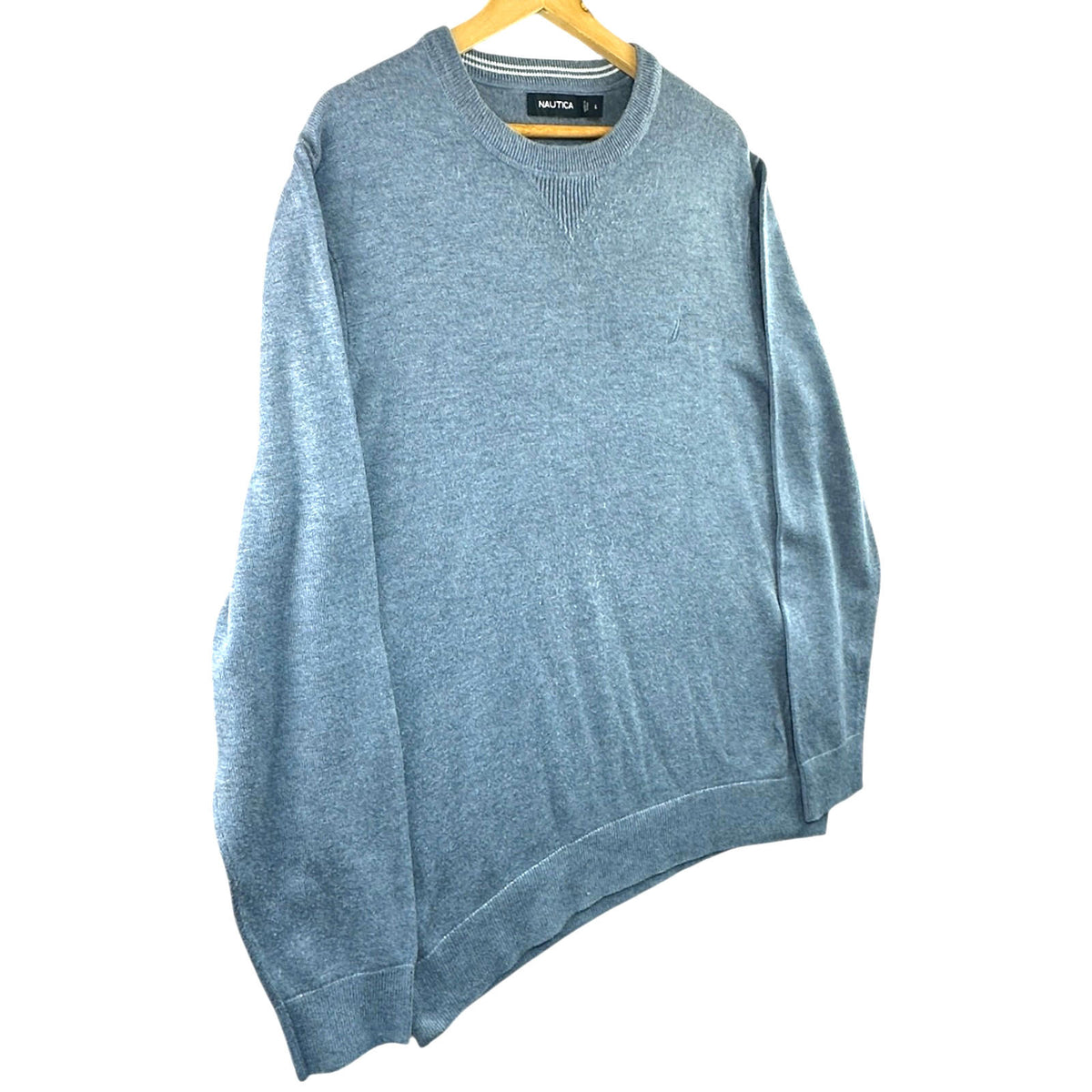 Nautica LightBlue Nautica Jumper Men's UK Size L Blue Long Sleeve Crew Nexk Striped Collar Logo