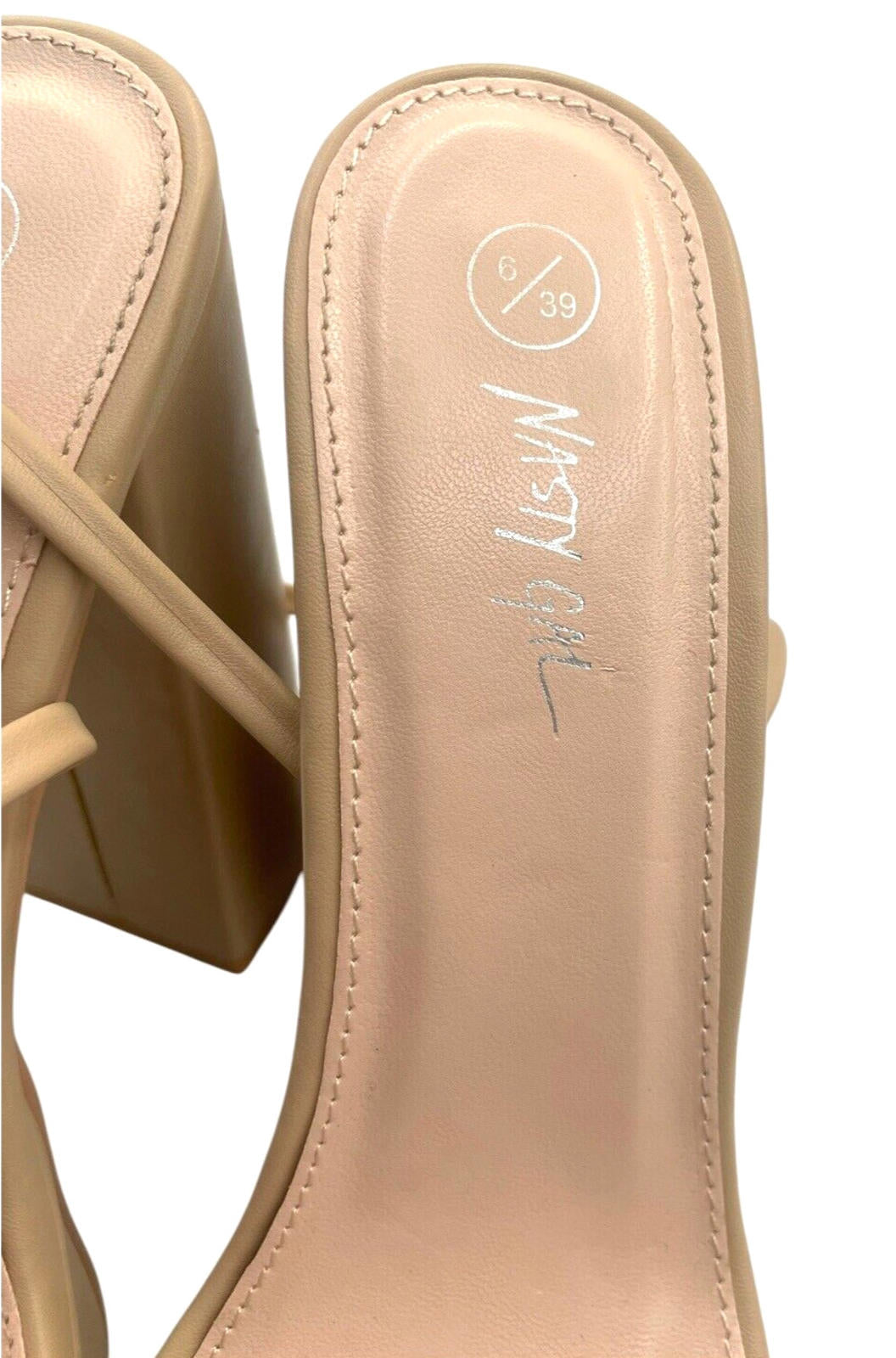 Nasty Gal Beige Nasty Gal Beige Open Toe Platform Block Heel Shoes Women's UK Size 6