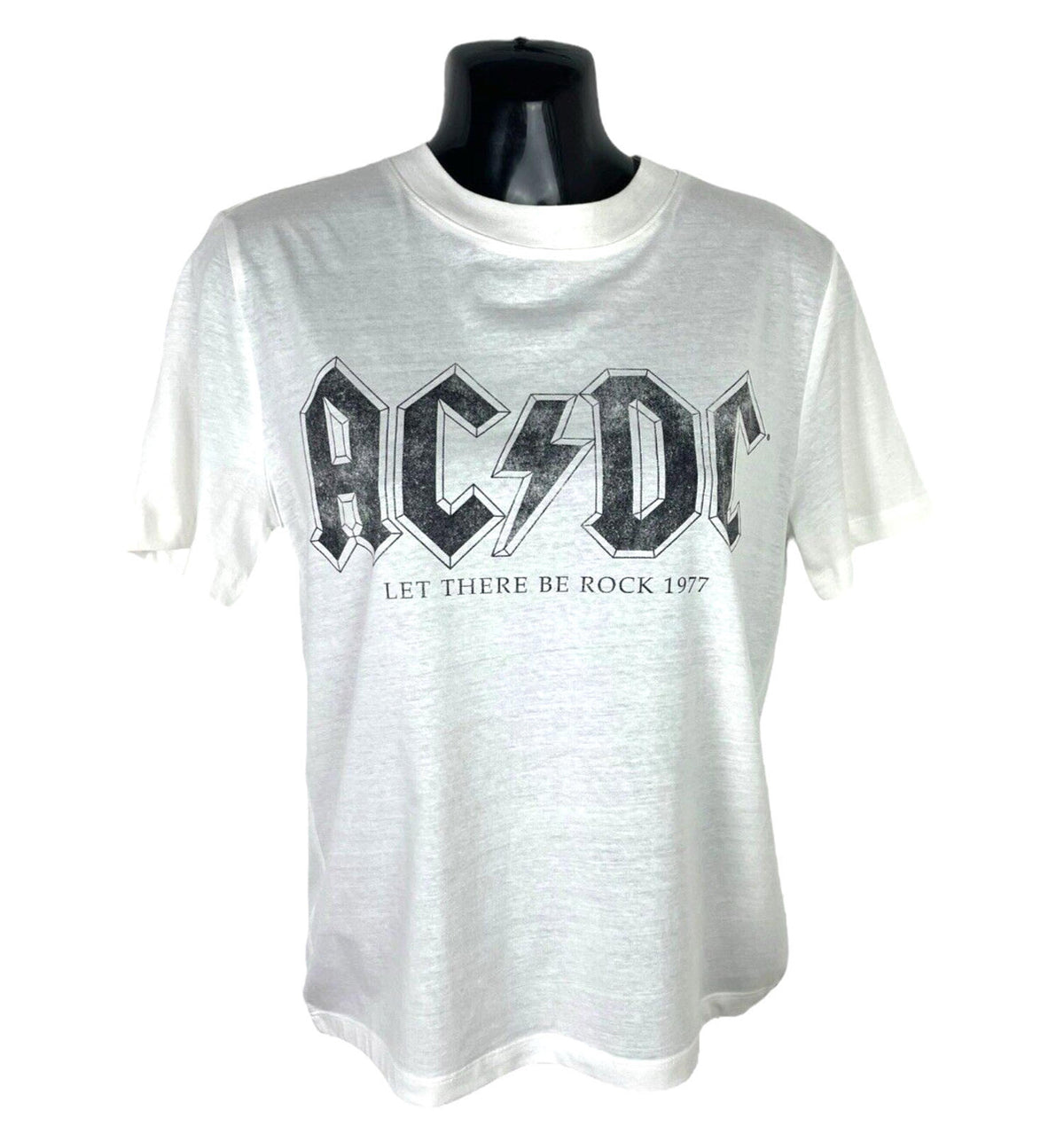 H&M White H&M White AC/DC Graphic Print T-Shirt Oversized 100% Cotton Women's UK Size XS