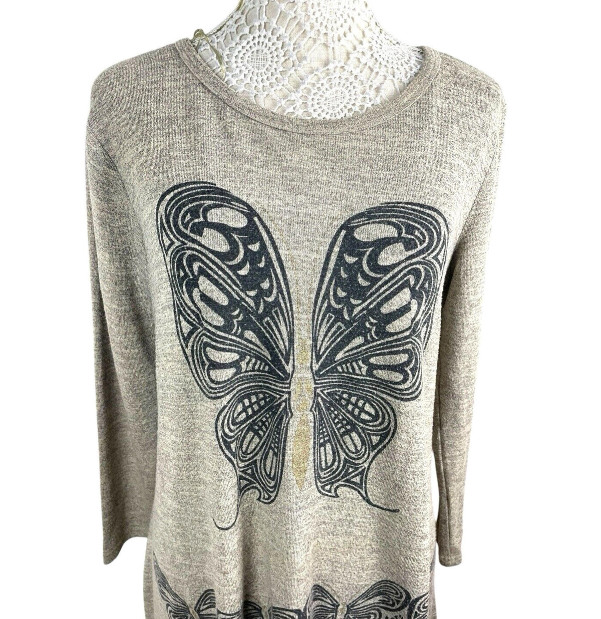 Frock Me Beige Butterfly Tunic Top Women's UK Size M Beige Long-Sleeved Lightweight Jumper